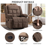 EBELLO Manual Recliner Chair for Adults with Vibration Massage and Lumbar Heating, Soft Fabric Recliner Single Sofa for Living Room with Side Pocket and Two Cup Holders, Brown
