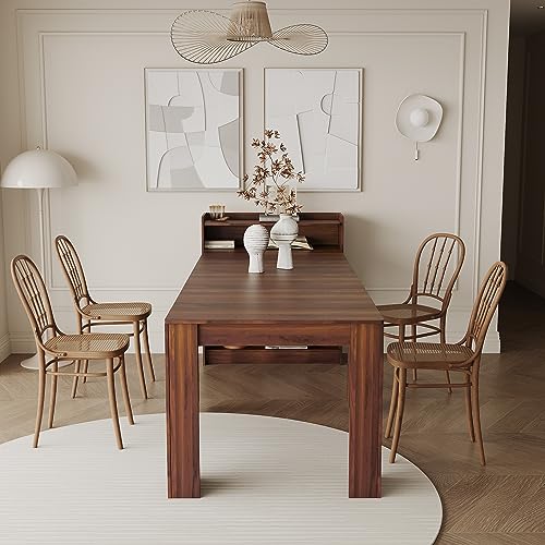 kevinplus 98.4'' Extendable Wood Dining Table with Storage for 6-10, Modern Rectangle Multifunctional Dining Kitchen Table Console Table for Living Room Home Office, Easy Assembly, Walnut kevinplus