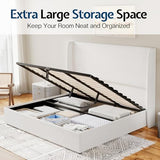 Jocisland King Size Bed Frame with Storage - Upholstered Lift Platform Bed, Wingback Headboard, Hydraulic System, No Box Spring Needed, Wood Slats Support, White Jocisland