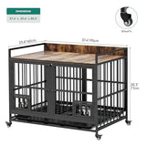 YITAHOME 37.5'' Heavy Duty Dog Crate with Removable Divider, Double Doors & Locks Design, Furniture Style Large Dog Crate with 360° Rotatable Dog Bowls & 360° Wheels & 2 Trays for Small/Medium Dog YITAHOME