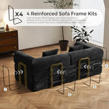 79" Convertible Sofa Bed with Fixed-Shape Frame & Removable Armrests, Modular Corduroy Sleeper Sofa, Folding Mattress Couch for Small Spaces - No Assembly Needed in Black (Includes 2 Pillows) SAVENICA