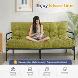 MAXYOYO 6" Futon Mattress Full Size, Tufted Futons Sofa Couch Bed with Twisted Rope Design Edging, Thick Corded Fabric Floor Mattress for Adults, Shredded Foam Filling (Frame Not Included), Green MAXYOYO
