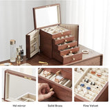 CHOSIN Black Walnut Wooden Jewelry Box for Women Classical Wooden with Two Side Doors 5-Layer with Mirror 5 Big Drawers Watch Necklace Ring Earring CHOSIN