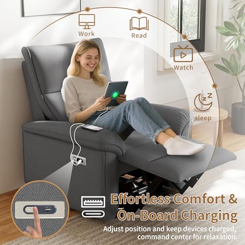 QKFF Wall Hugger Power Recliner Chair, Zero Wall Electric Recliner Chairs with USB Port, Snowflake Velvet Space Saving Large Recliner for Living Room, RV, Home Theater