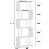 Furologee White Geometric Bookshelf 6 Tier S-Shaped Bookcase, Tall Modern Display Storage Shelf, Metal and Wood Decorative Freestanding Room Divider Shelves for Bedroom, Living Room, Office Furologee