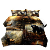 LUVIVIHOME 3PCS Black Bear Deer Comforter Set King Size, Elk Moose Mallard Duck Woodland Forest Animal Wildlife Hunting Camo Hunter Country Lodge Rustic Farmhouse Cabin Bedding Sets, 2 Pillow Shams LUVIVIHOME