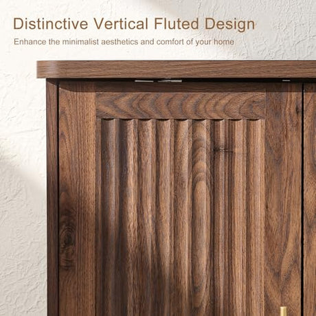 Okvnbjk Modern Sideboard Buffet Cabinet with Storage — Fluted Coffee Bar Cabinet with 4 Doors & Adjustable Shelves for Kitchen, Dining Room, Living Room & Hallway Okvnbjk