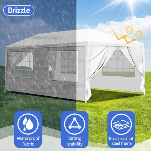 10x20 FT Party Tent, Outdoor Wedding Tents for Parties, Canopy Event Tent with 6 Removable Sidewalls, Waterproof Gazebo Shelter for Birthday Parties, Weddings, BBQs & Events (10X20FT-6Sides White) YYANDC