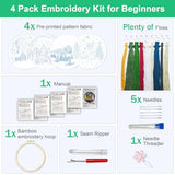 Huacan Embroidery Kit for Beginners 4 Set and Instructions with Videos Includes Multiple Accessories, Gift for Craft (Christmas)