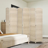 HOMCOM 6 Panel Room Divider, 6' Tall Folding Privacy Screen, Woven Freestanding Wall Partition for Home Office, Bedroom, Washed Oak HOMCOM