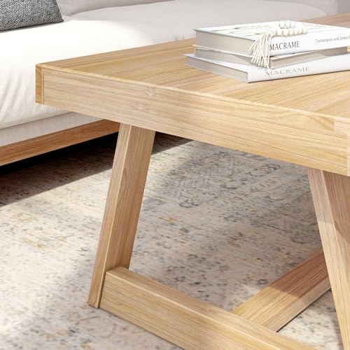 Plank+Beam Classic Rectangular Coffee Table, 48 Inch Farmhouse Coffee Table, Mini Center Tables for Small Spaces, Small Living Space Tea Table, Blonde Wirebrush - WoodArtSupply