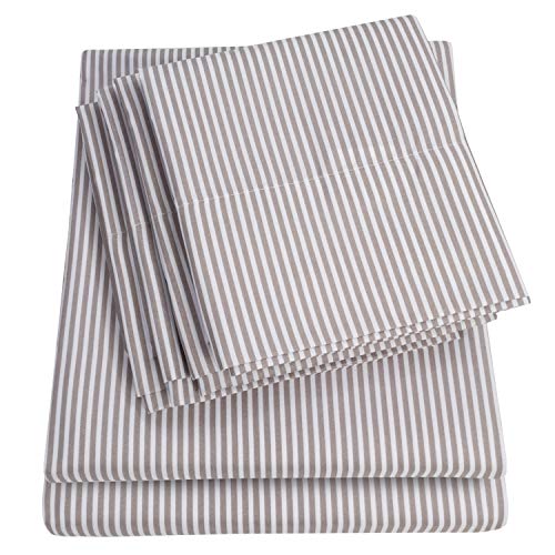King Size Bed Sheets - 6 Piece 1500 Supreme Collection Fine Brushed Microfiber Deep Pocket King Sheet Set Bedding - 2 Extra Pillow Cases, Great Value, King, Classic Stripe Gray Sweet Home Collection