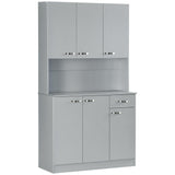 HOMCOM 71" Freestanding Buffet with Hutch, Kitchen Storage Cabinets, Pantry with 6 Doors, 3 Adjustable Shelves, and Drawer for Living Room, Gray HOMCOM
