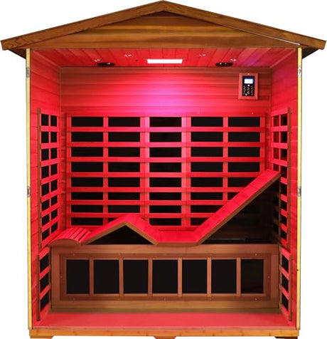LTCCDSS Ultra-Low EMF Outdoor Sauna 3-Person, Full Spectrum Red Cedar Far Infrared Sauna for Home, Near&Mid-IR Light, EMF 0.1-1mG, Bluetooth & Chromotherapy (81.1 * 45 * 83.5 in) LTCCDSS
