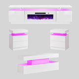 AMERLIFE 5 Piece Modern Living Room Table Set, Includes 80" Fireplace TV Stand, 2-Tier Coffee Table, 2 X Side Tables with Charging Station, LED Media Furniture, White AMERLIFE