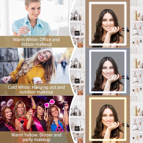 GAOMON Makeup Vanity Desk with Lights and Mirror, Vanity Table with 3 Lighting Modes, Storage Drawer, Shelves, Charging Station and Included Stool for Bedroom, Marble White GAOMON