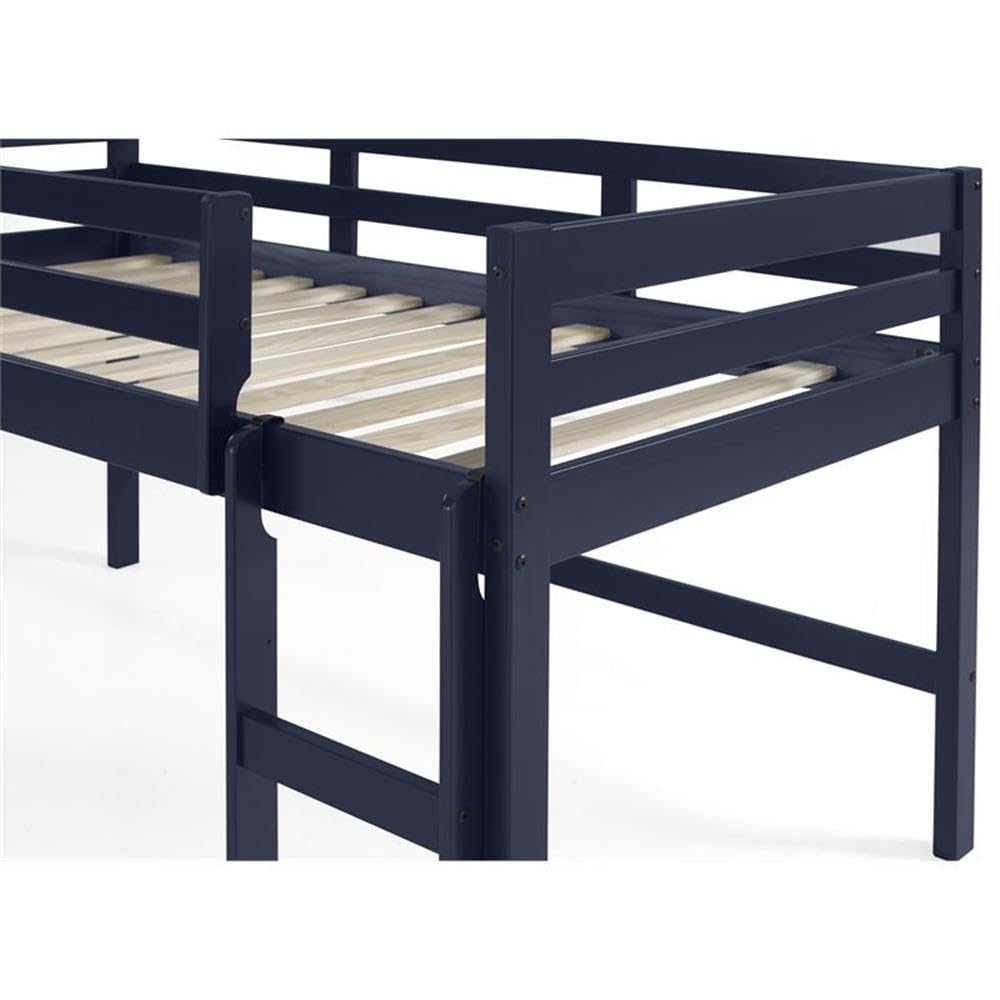 Acme Lara Twin Wooden Loft Bed with Guard Rail and Ladder in Navy Blue