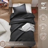 Comfort Spaces Kienna Quilt Set-Luxury Double Sided Stitching Design Summer Blanket, Lightweight, Soft, All Season Bedding Layer, Matching Sham, Black, Coverlet Twin/Twin XL(66"x90") 2 Piece Comfort Spaces