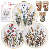 Santune 3 Pack Embroidery Kit for Beginners, Needlepoint Cross Stitch Kits for Adults,Needle Point Sets with Stamped Wild Flower Pattern Stitch Video Tutorial