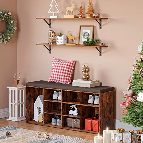DINZI LVJ Shoe Storage Bench with Cushion, Cubby Shoe Rack with 12 Cubbies, Adjustable Shelves, Multifunctional Shoe Organizer Bench for Entryway, Mudroom, Hallway, Closet and Garage, Rustic Brown DINZI LVJ