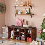 DINZI LVJ Shoe Storage Bench with Cushion, Cubby Shoe Rack with 12 Cubbies, Adjustable Shelves, Multifunctional Shoe Organizer Bench for Entryway, Mudroom, Hallway, Closet and Garage, Rustic Brown DINZI LVJ