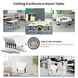 Folding Conference Room Tables,Modular Conference Table for Meeting Rooms,Mobile Portable Training Table with Locked Wheels,Flip Top Rolling Meeting Rooms Table Stackable Seminar Tables for Office Relgix