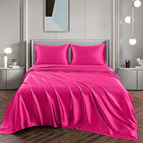 Vonty Satin Sheets Queen Size Silky Soft Satin Bed Sheets Hot Pink Sheet Set, 1 Deep Pocket Fitted Sheet + 1 Flat Sheet + 2 Pillowcases Vonty