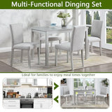 KEIKI 5-Piece Standard Height Dining Table Set with Rectangular Table and 4 Upholstered Chair, for 4 Person, Crystal Decoration Wooden Table Set, Easy Assembly, for Kitchen, Dining Room, Silver Grey KEIKI
