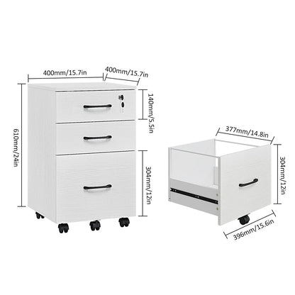 Panana 3 Drawer Wood Mobile File Cabinet, Under Desk Storage Drawers Small File Cabinet for Home Office (White) - WoodArtSupply