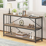 LVB Rustic Oak Industrial Console Sofa Table with 3-Tier Shelving for Entryway and Foyer LVB
