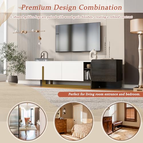 Merax 66.7 inch Modern TV Stand for TVs up to 70 Inches, Light Luxury TV Cabinet with Storage, 1 Drawer 2 Cabinets Television Stands with Metal Legs, Entertainment Center for Living Room, White Merax