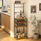 5-Tier Wine Rack Freestanding Floor, Liquor Bar Stand with Glasses Holder and 4 S Hooks, Corner Mini Bar Cabinet for Small Space, 8 Bottles Wine Bar Cabinet for Home, 11.81"D x 16.53"W x 53.55"H DAOUTIME