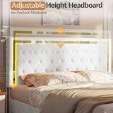 Jocisland Twin Bed Frame with LED Lights Headboard&Footboard, Velvet Upholstered Twin Size Platform Bed Frame No Box Spring Needed/White Jocisland
