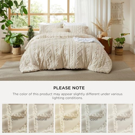 Bedsure Tufted Boho Comforter Set Full Size - Beige Boho Bed Set, GentleSoft™ 3 Pieces Farmhouse Shabby Chic Embroidery Bedding, Gifts for Woman, Soft Jacquard Full Comforter for All Seasons Bedsure