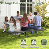 Giantex Picnic Table 6FT for 8 Person, Outdoor Table Set w/ 2 Benches, All-Weather HDPE Rectangular Tabletop, Heavy Duty Metal Legs, Umbrella Hole, for Patio Yard Lawn Party (Black) Giantex