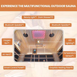 Outdoor Sauna 2 Person Sauna Infrared Saunas Dry Sauna Room 2080W/110V Low EMF Outer Board Red Cedar/Inner Board Fir Wood, Oxygen Bar, Speaker, LCD Control Screen, LED Lights - 48.8*38.2*81.9 in HOSAUNA