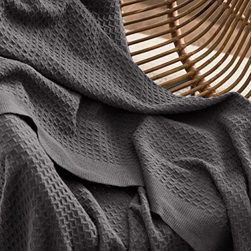 Bedsure Bundle of Cotton Waffle Blanket Taupe and Dark Grey Queen Bedsure