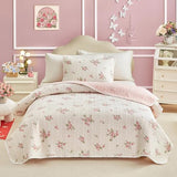 Joyreap Twin Size Quilt Set for Girls, Floral Pink n White Design, 2pcs Soft n Cozy Microfiber Quilt, Bedspread Bed Cover for All Season- 68x88 inches Joyreap