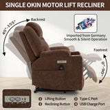 Dual Motor Power Lift Recliner Chair for Elderly,Heavy Duty 400 lbs, Oversized with Heat & Massage,Zero Gravity Lay Flat, Adjustable Lumbar Support, Electric Lift Assist Recliner (Brown+2 Cup) Anwick