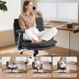 Morkprism Criss Cross Chair with Flip-Up Arms and Lockable Wheels, Plush Fabric Cross Legged Office Desk Chair,Wider 125°Tilting Adjustable Swivel Computer Chair for Home, Apartment, Bedroom,Black Morkprism