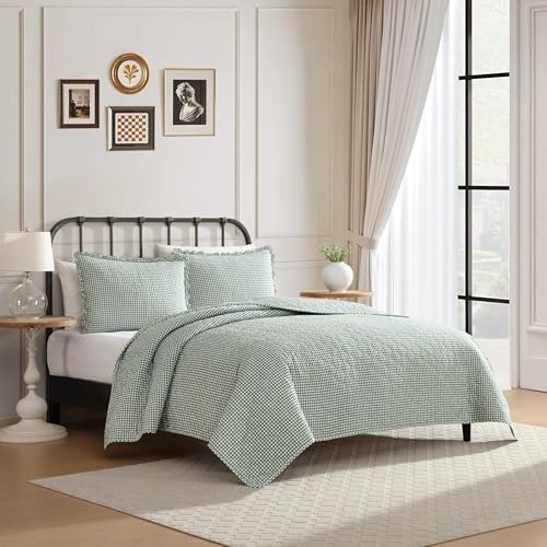 Laura Ashley - Full/Queen Quilt Set, Pre-Washed Cotton Bedding with Matching Sham, Lightweight for Year Round Use, Oeko-Tex Certified (Gracies Gingham Green) Laura Ashley