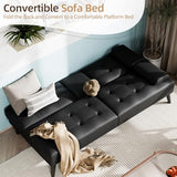 Shintenchi Futon Sofa Bed, Leather Foldable Couch, Reclining Sleeper with Removable Armrests, Upholstered Loveseat Sofa Couch with Folding Cup Holders for Home, Office(Black) Shintenchi