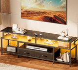 Huuger TV Stand for 65 70 Inch TV, Entertainment Center with Power Outlets and LED Lights, TV Console for Living Room, Media Console with Drawers and Shelves, Black Huuger