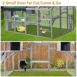 Garvee Large 3-Tier Outdoor Catio, Small Animal Enclosure with 2 Lockable Cat Doors and a Walk in Door, Large Cat House with Half Waterproof Cover, Portable Kitty House with Resting Boxes Garvee