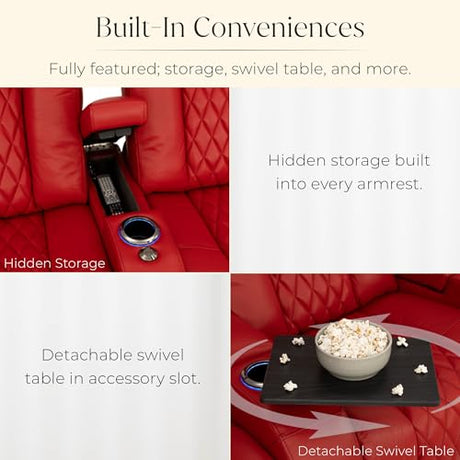 Seatcraft Virtuoso LT Zero-Gravity HeatZero Italian Leather Home Theater Seating, Heat & Massage, Power Headrest, Power Recline, Single Recliner, Red Seatcraft