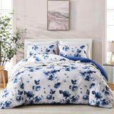 Cupocupa Queen Duvet Cover Set - 3pc Blue Floral Art Deco Bedding - Soft Botanical Print Polyester Duvet Cover with 2 Pillowcases - All Season Reversible Comforter Cover (Queen, Blue Floral) Cupocupa
