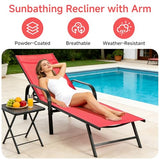DUMOS Outdoor Lounge Chaise Set of 2 for Poolside Patio, 5-Position Aluminum Chaise with Armrest, Sun Tanning Chair 350 lbs Heavy Duty Patio Pool Chair, Waterproof Lounge for Deck,Backyard, Beach, Red