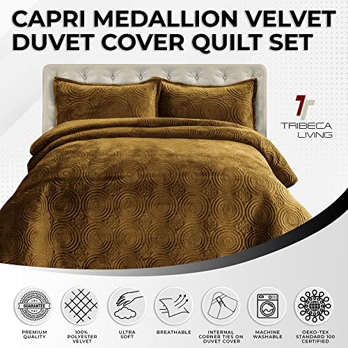 Capri Medallion Velvet Quilt Set Queen Camel Tribeca Living