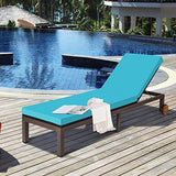 Tangkula Patio Chaise Lounge Chair, Outdoor Rattan Lounger Recliner Chair with Wheels, Wicker Chaise Chair W/Cushioned Seating, Recliner 5-Position Adjustable for Garden Patio Poolside (1, Turquoise)