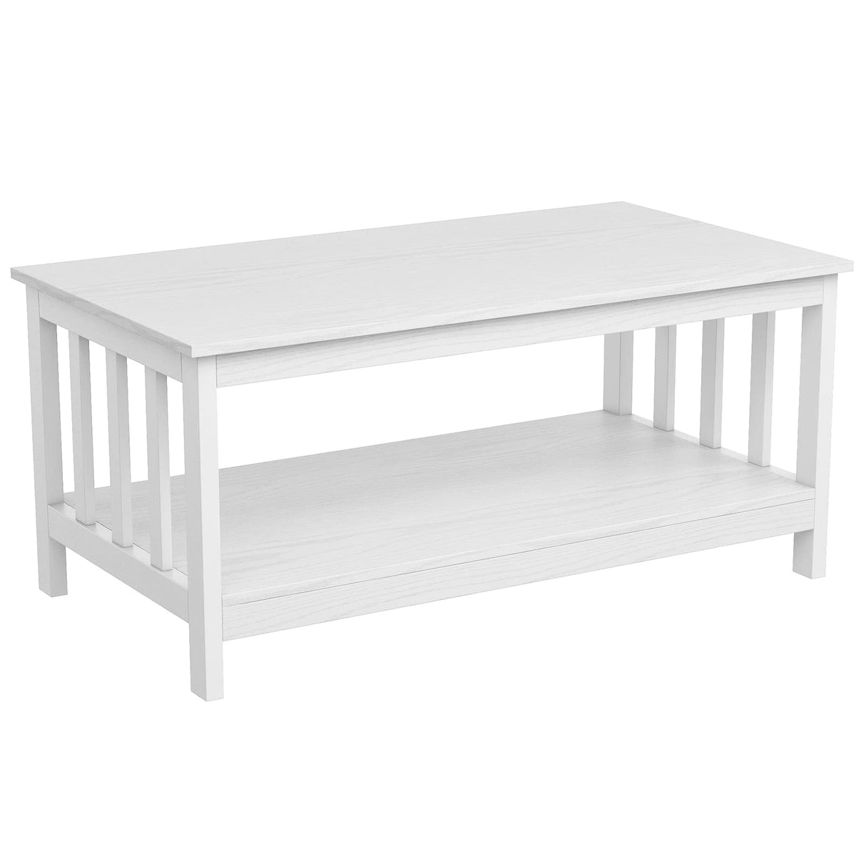 ChooChoo Farmhouse Coffee Table, Pure White Living Room Table with Shelf, 40 Inch ChooChoo